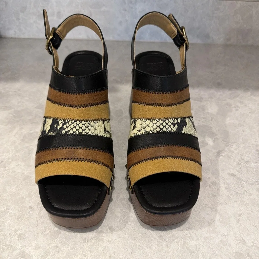 Frye And Company Wyllie Patchwork Block Heel Raised Platform Shoe. Size 8